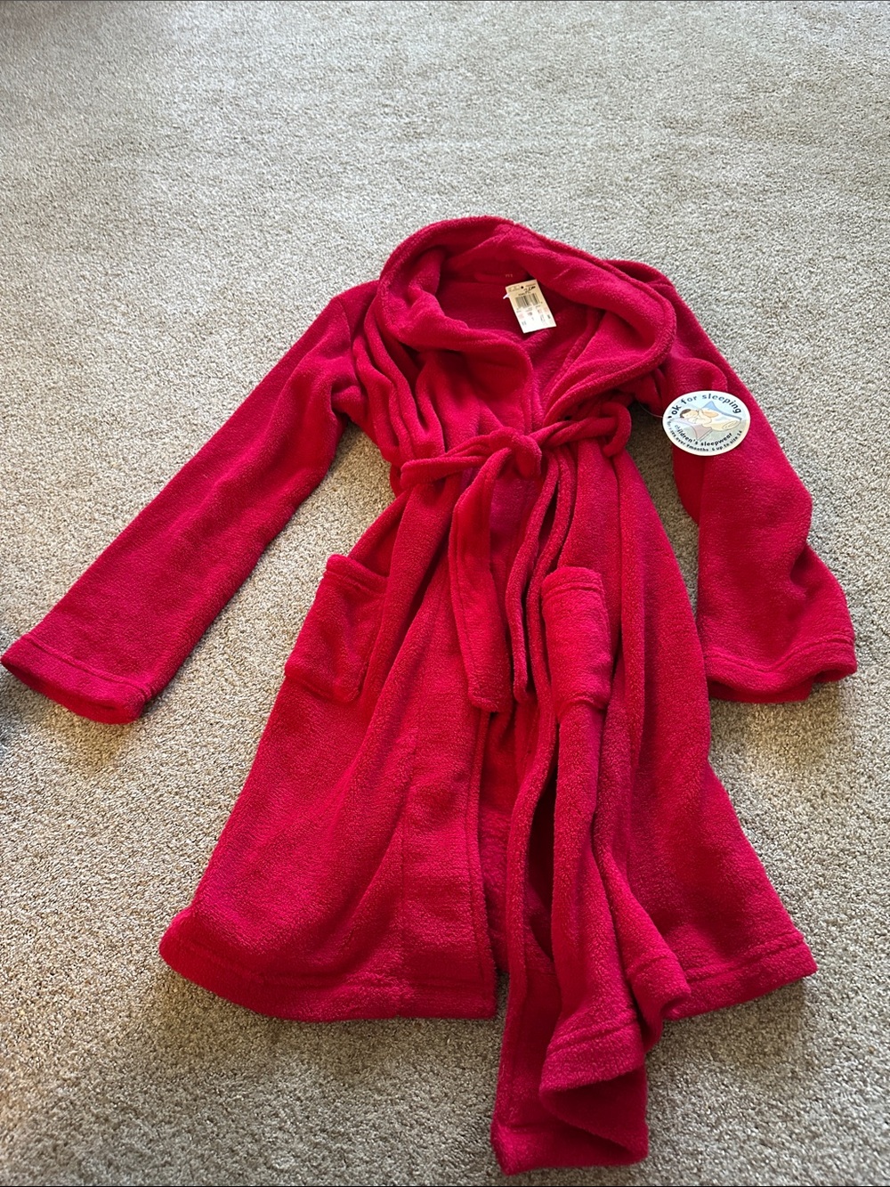 Family Pajamas Bright Red Kids Fleece Robe and Tie size 10-12